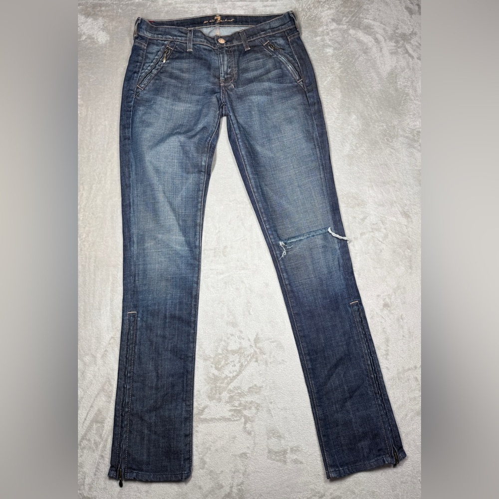 Vintage Y2K Women’s 7 For All Mankind Zip Cotton Blend Blue Jean Denim Size 28